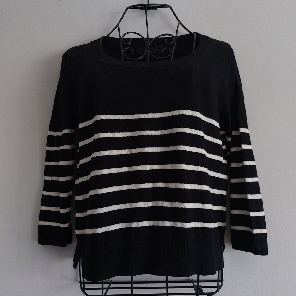 Black and White Striped Fine Knit Sweater